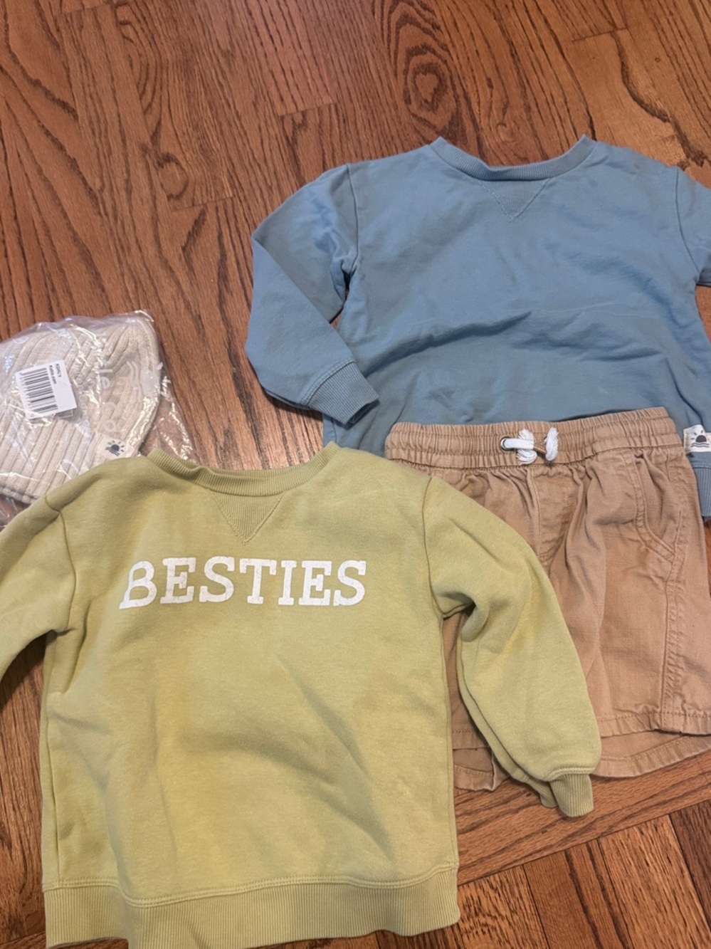 Little Co Bundle Kids' 'BESTIES' Sweatshirt, hat & Tan Shorts Set